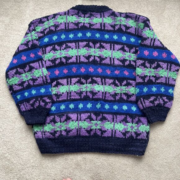 Rey Wear Cardigan Sweater Men XL Wool Ecuador Handknit Chunky Oversized Colorful - Picture 6 of 6